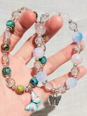 Handmade Glass Butterfly Bracelet One Of A Kind. Bundle Of 3 Glass Bracelet 7''